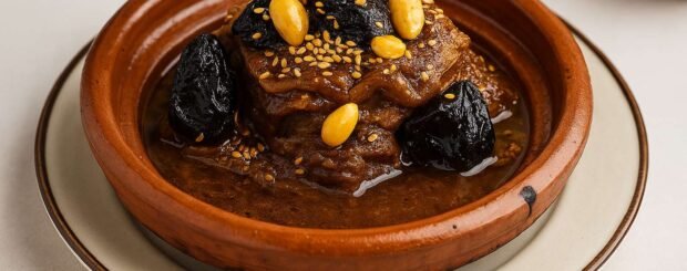 Beef Tagine with Prunes & Almonds – Moroccan fine dining private chef experience in Marrakech