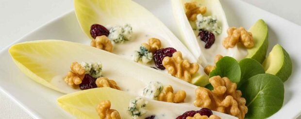 Endive salad with Roquefort cheese, walnuts, and cashews – gourmet starter by private chef in Marrakech